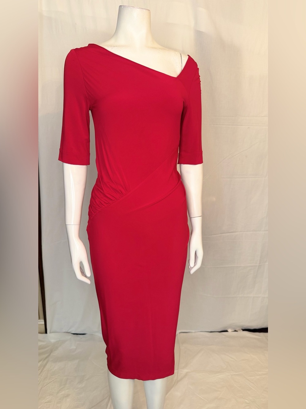 Donna Karan One-Shoulder Red Sheath Dress